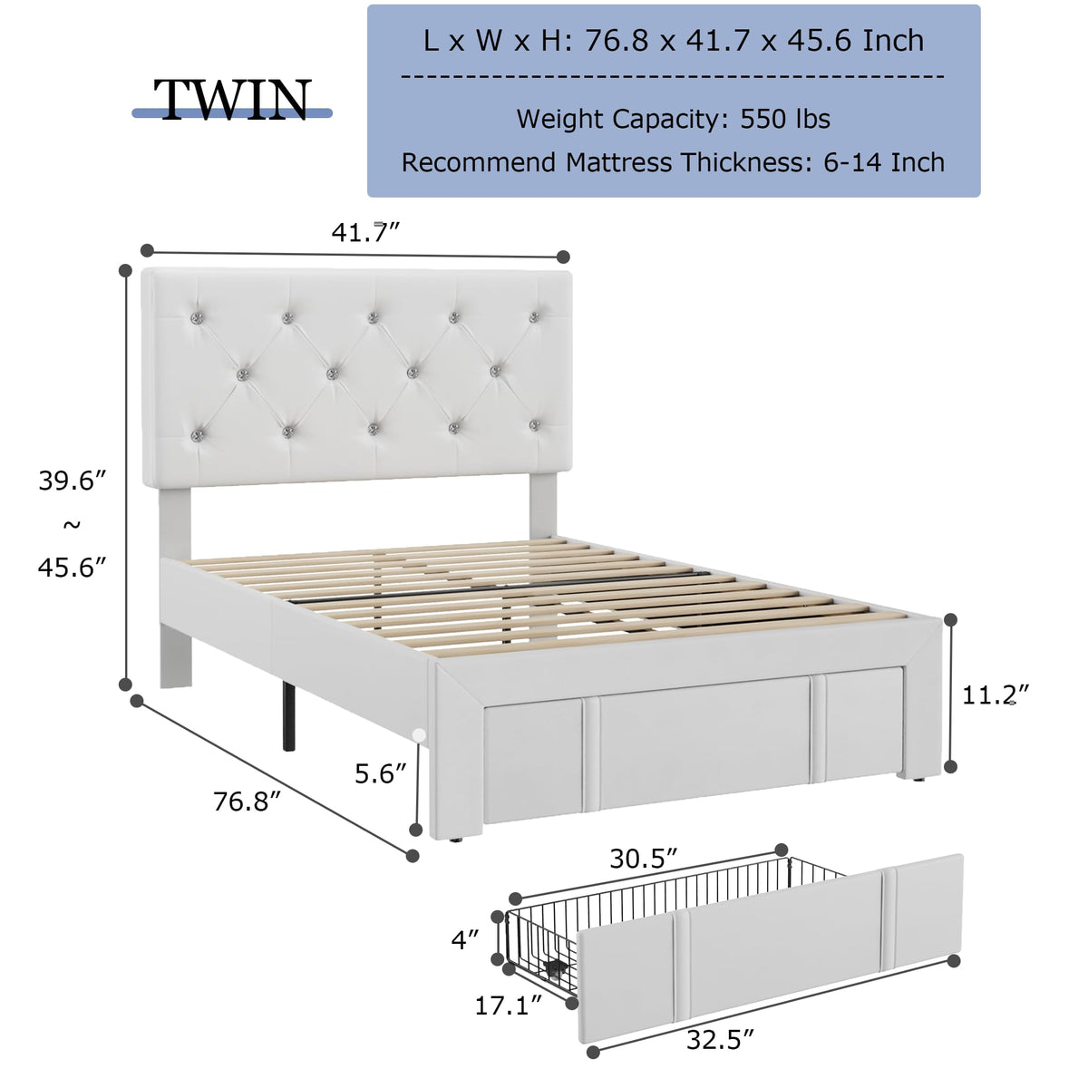 Twin Size Upholstered Bed Frame with Storage Drawers M643391