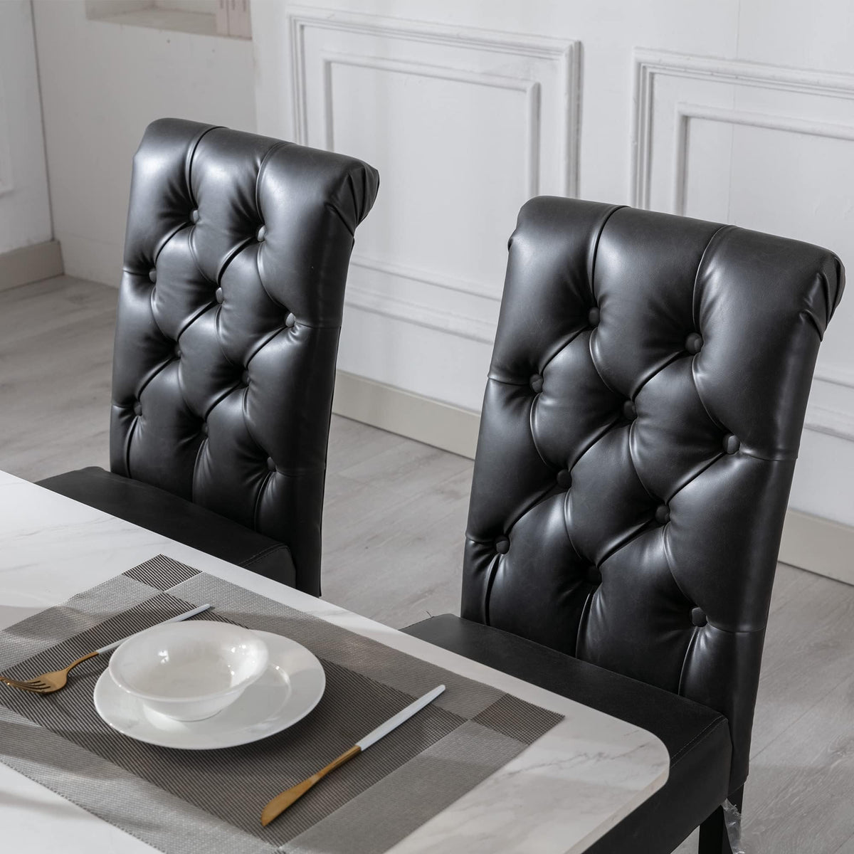 Black Set of 4 PU Leather Tufted Dining Chairs D526859