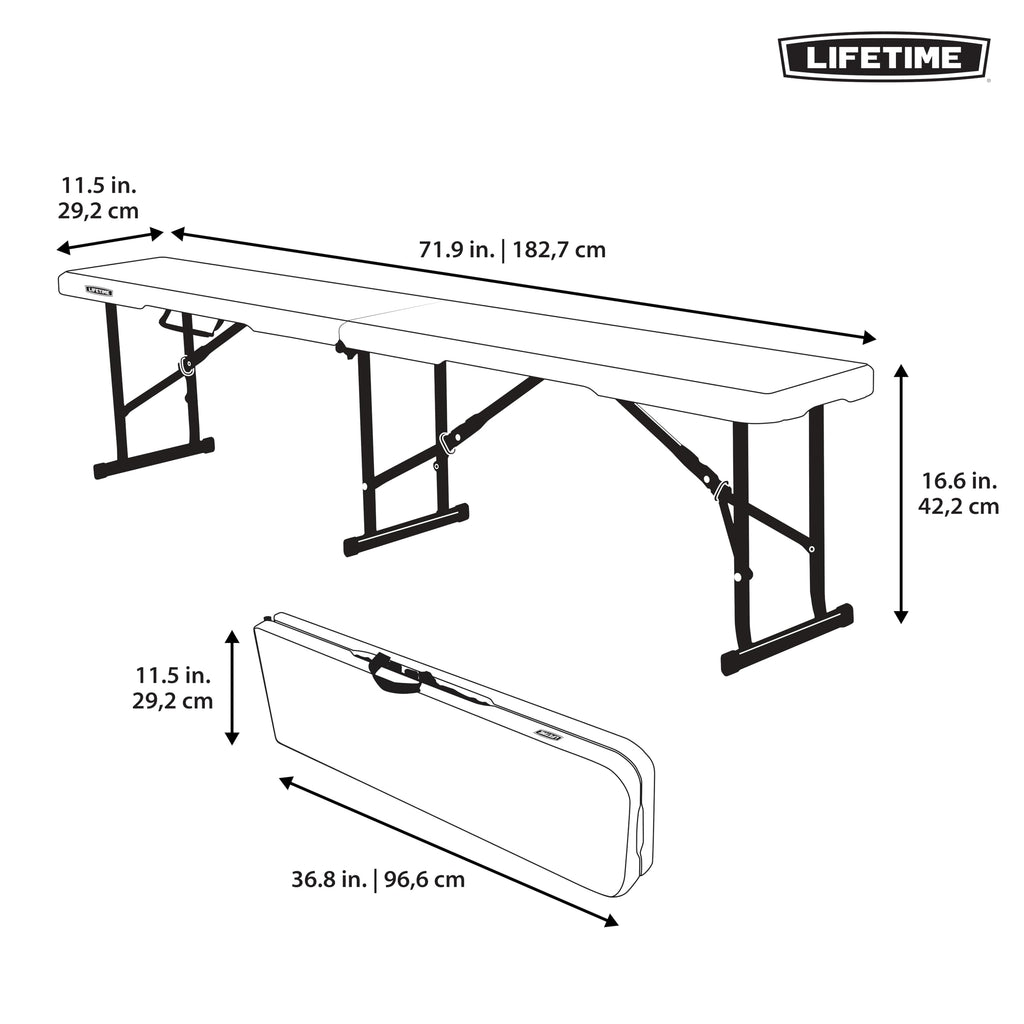 Portable Folding Bench, 6-Foot, UV-Resistant, Powder-Coated Steel U979