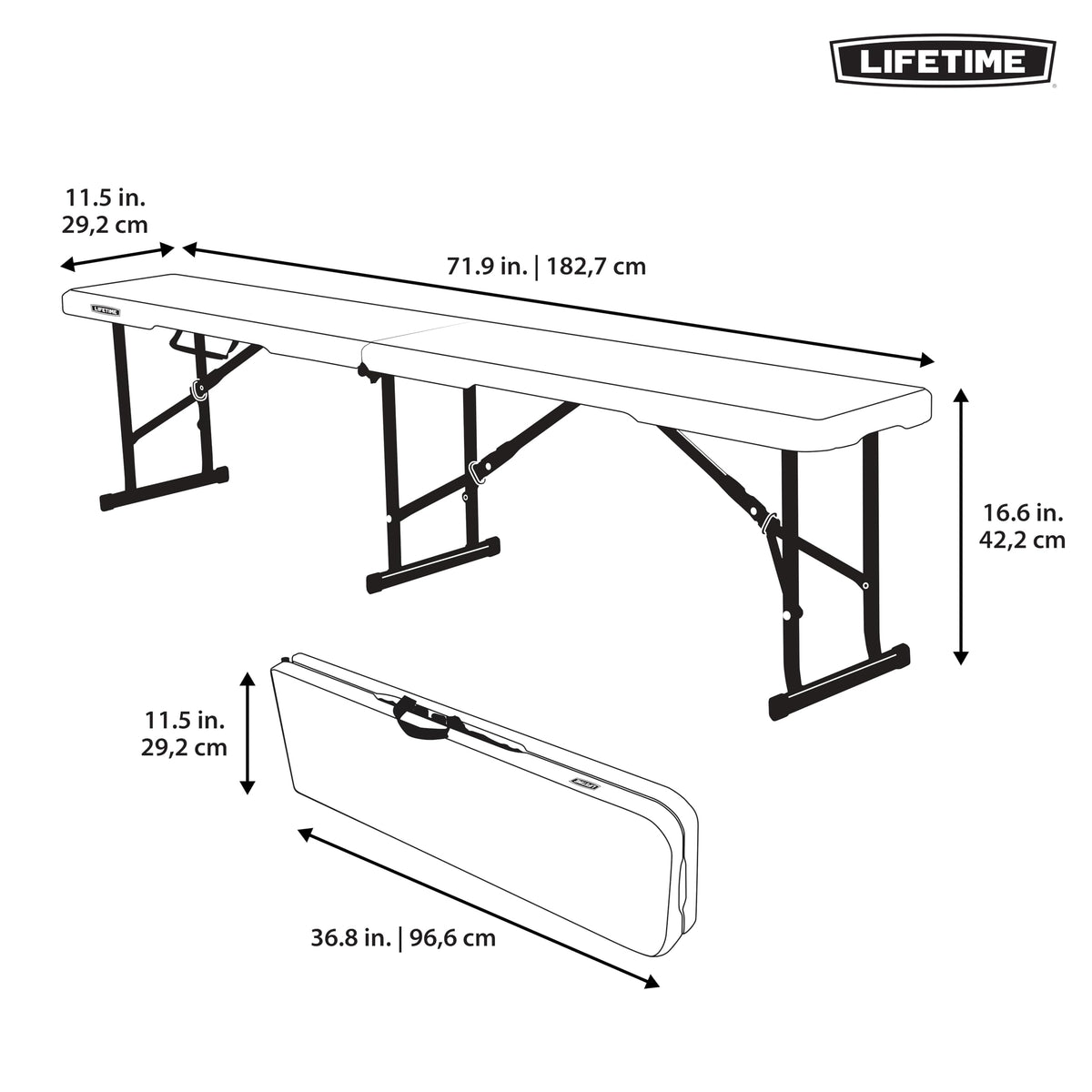 Portable Folding Bench, 6-Foot, UV-Resistant, Powder-Coated Steel U979
