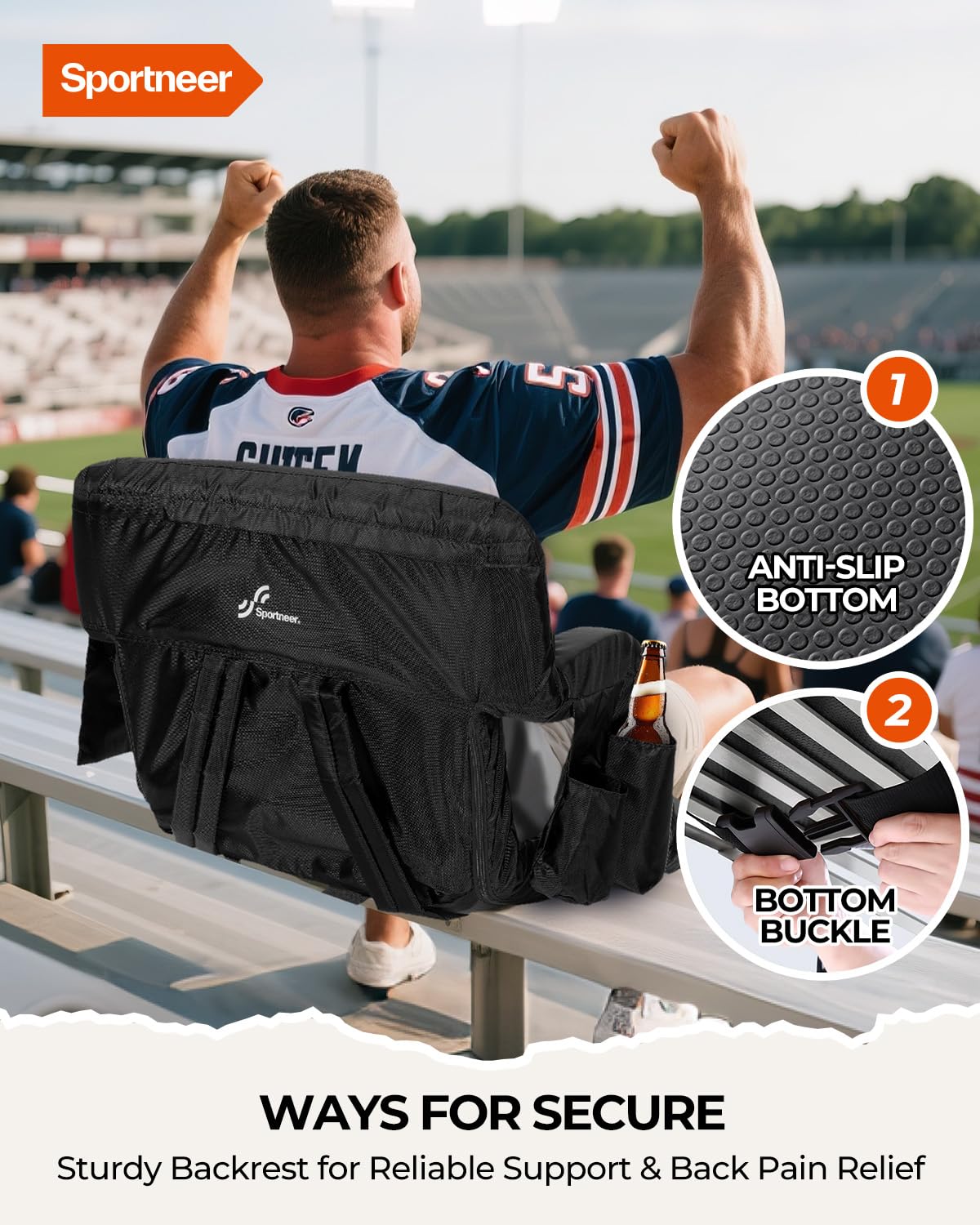 Stadium Seats with Back Support 2.5'' Thick Cushion 6 Adjustable Angle Bleacher Seat with Armrest W689