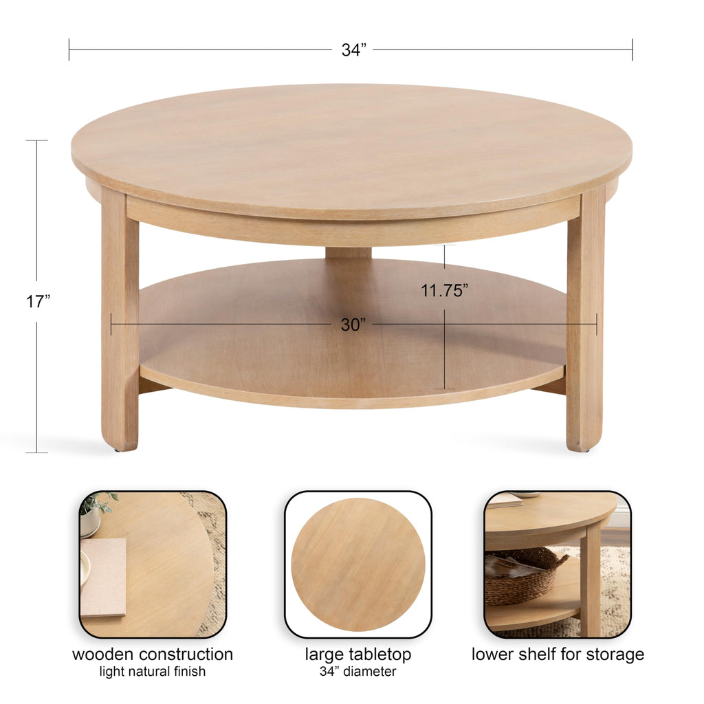 Round Two-Tier Wood Coffee Table with Storage H272826