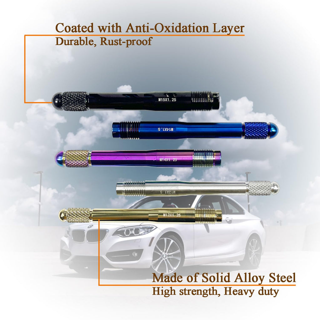 10PC Alloy Steel Wheel Alignment Pins Kit M12x1.5/1.25/M14x1.5/1.25/M15*1.25 Lug Bolt Guide Tool V632513