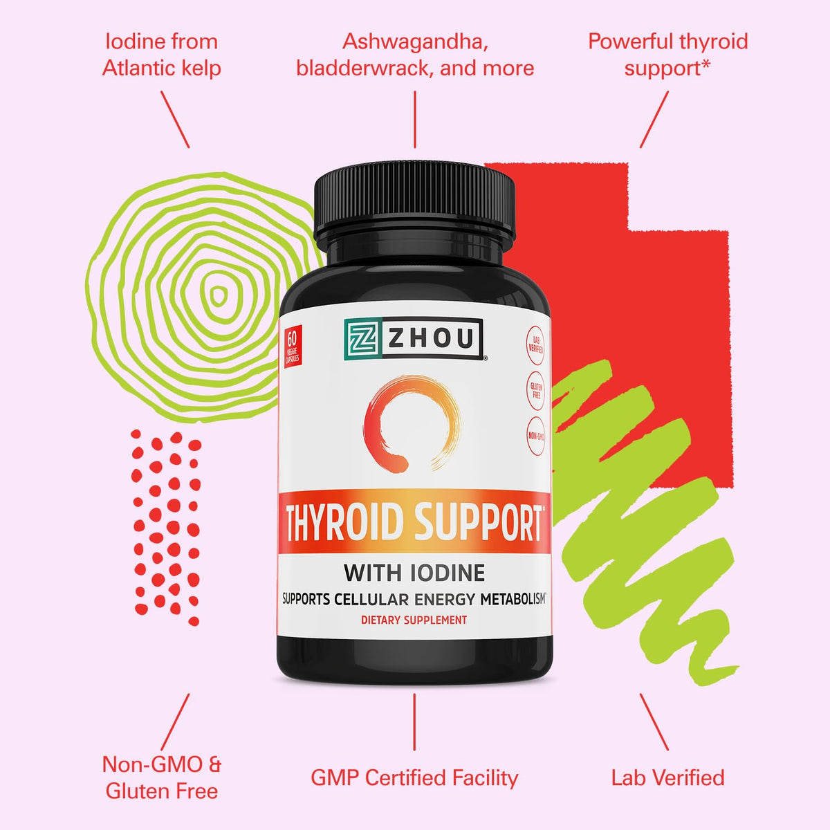 Thyroid Support Supplement 60 Veggie Capsules C5595