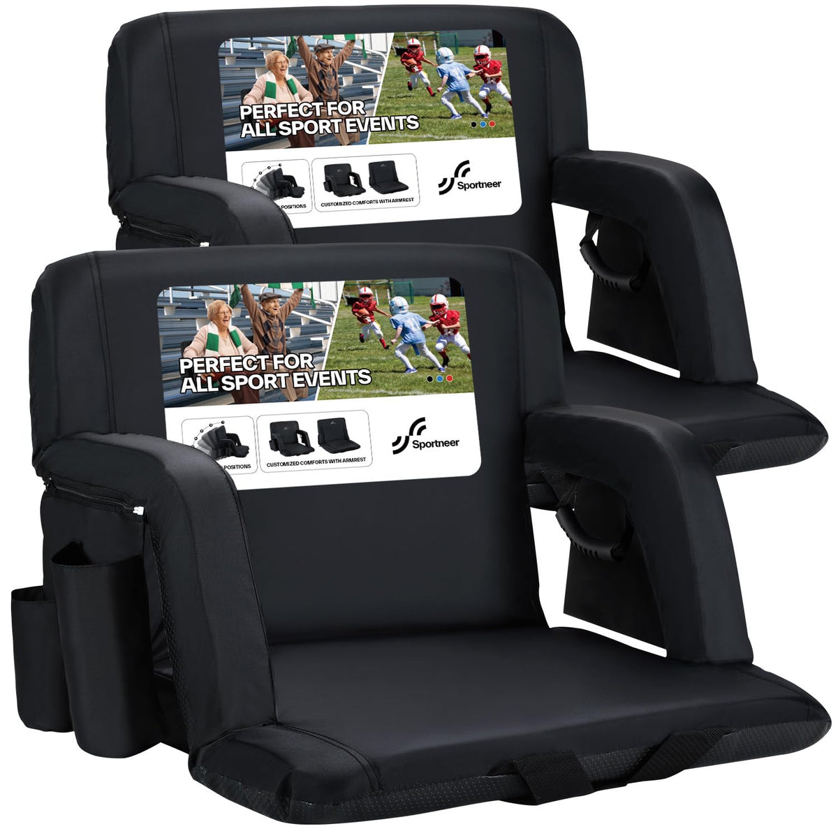 Stadium Seats with Back Support 2.5'' Thick Cushion 6 Adjustable Angle Bleacher Seat with Armrest W689