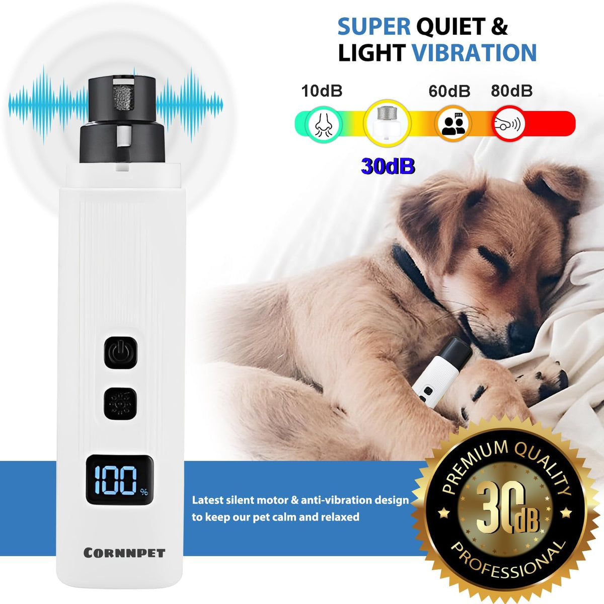 Electric Dog Nail Grinder 2 Speed 30dB Super Quiet White S960