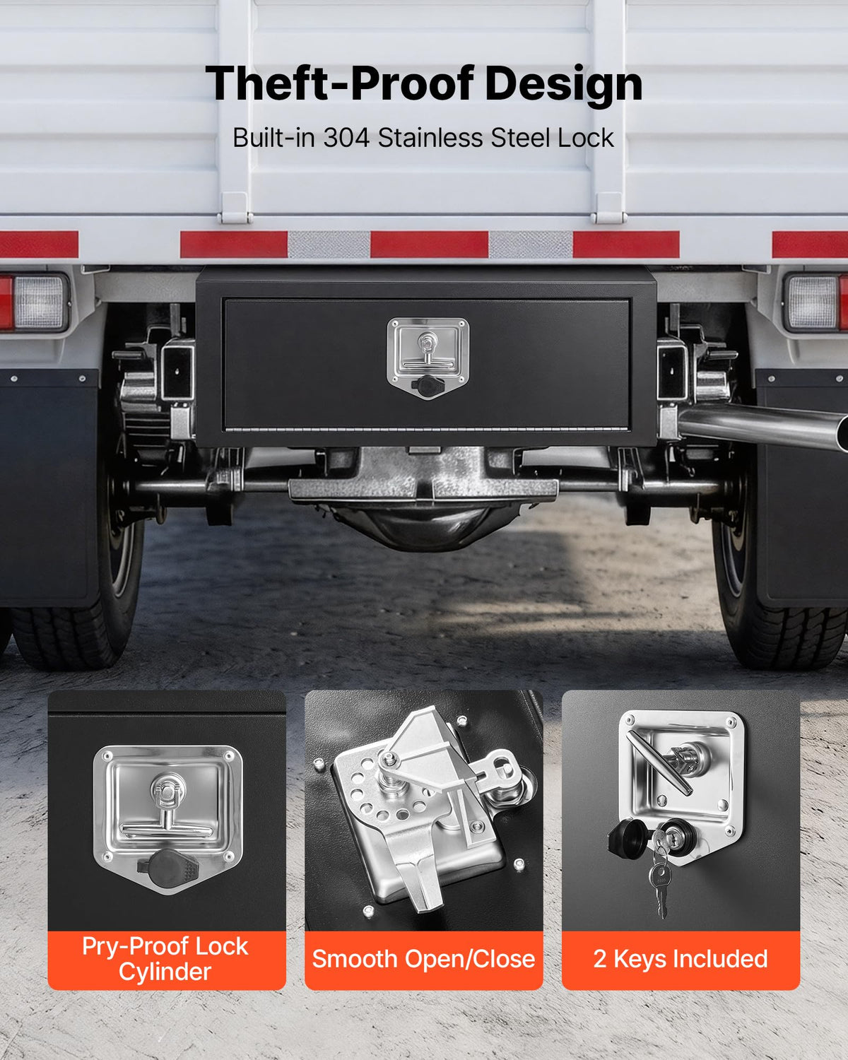 Underbody Truck Tool Box 27 x 10 x 10 Inch Heavy Duty Steel with Lock & Keys Black G1502