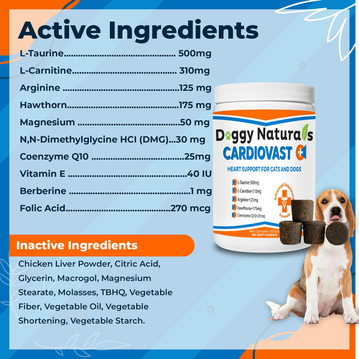Cardio Support Supplement for Dogs and Cats, 60 Soft Chew U24413
