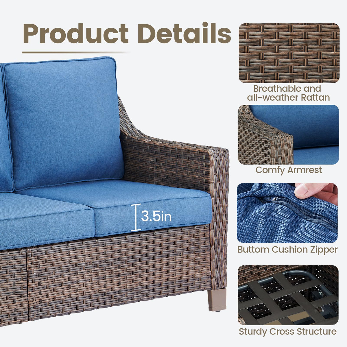 Brown PE Wicker Outdoor Sofa J43816