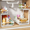 Adjustable 2 Tier Pull Out Under Sink Organizer, White, 2 Pack V5972