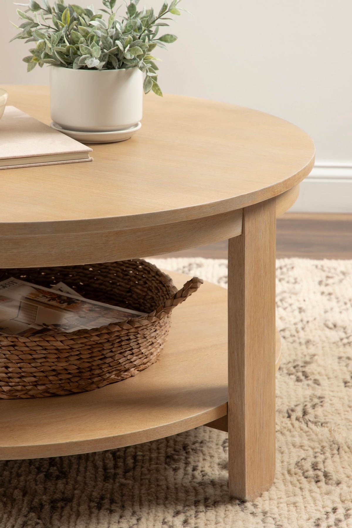 Round Two-Tier Wood Coffee Table with Storage H272826