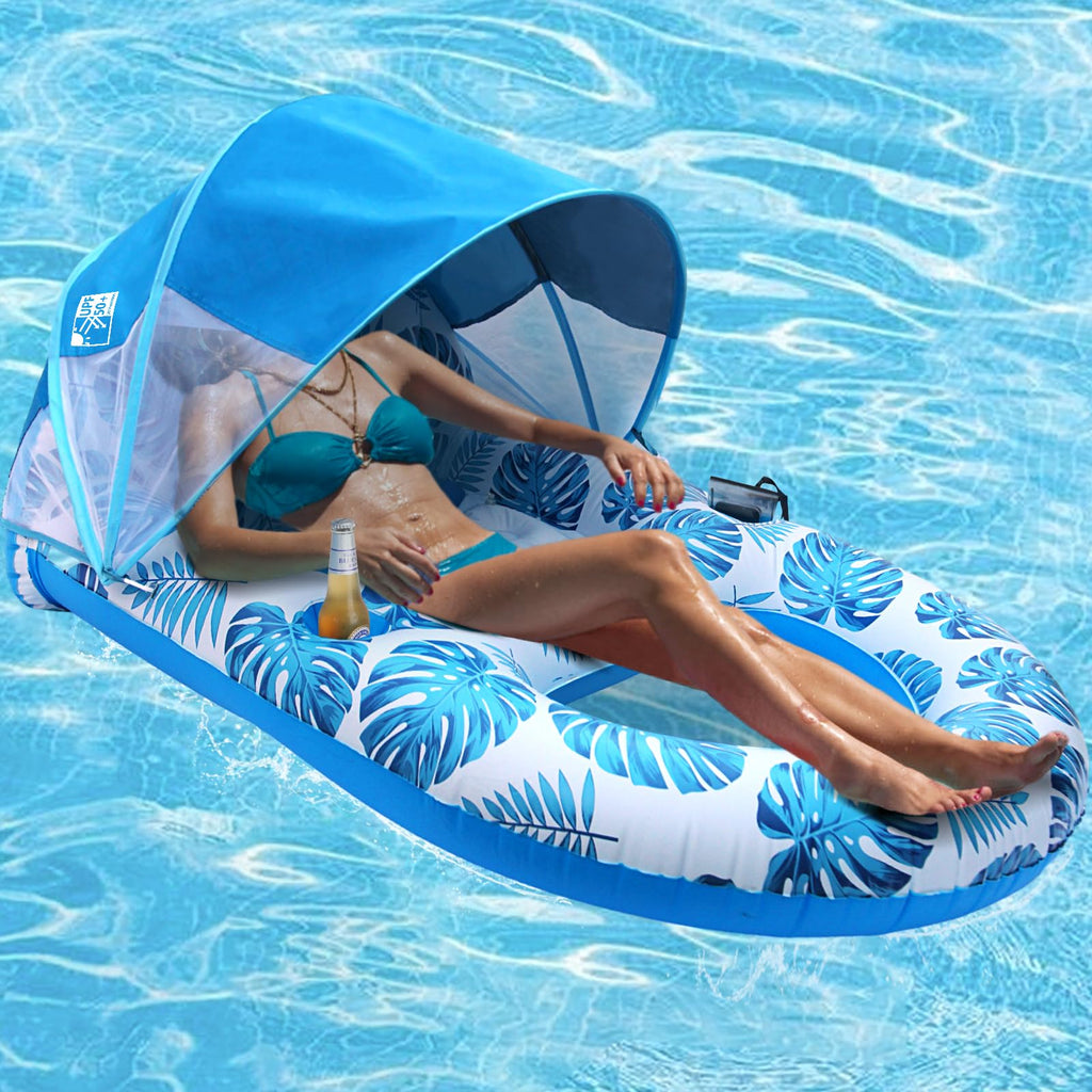 Extra Large Inflatable Pool Lounge Float with Canopy E776164