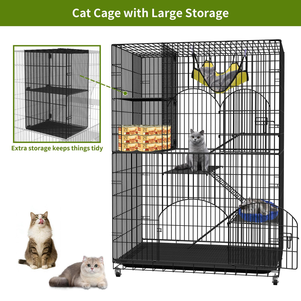 4-Tier Metal Cat Cage with Storage Cube P40684