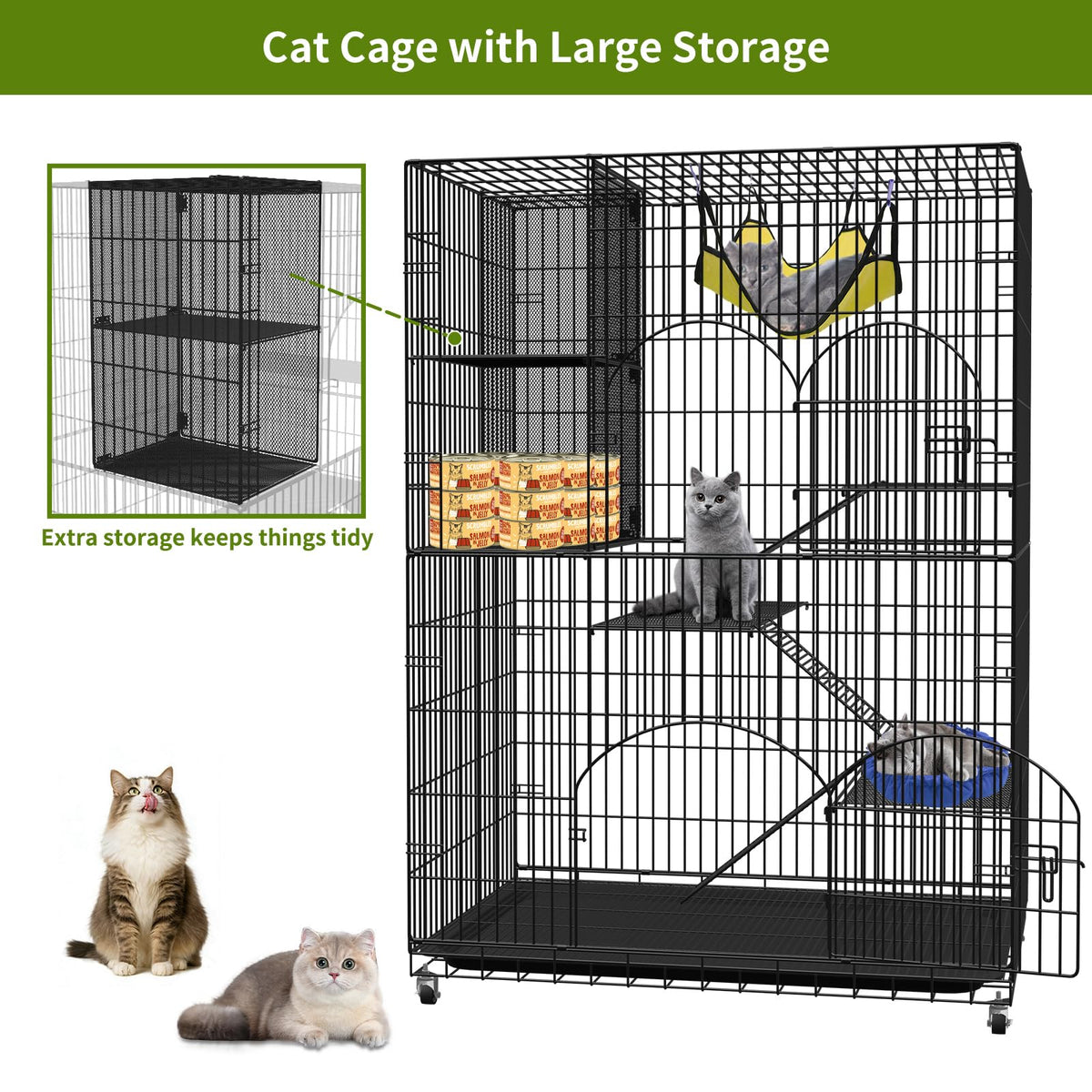 4-Tier Metal Cat Cage with Storage Cube P40684