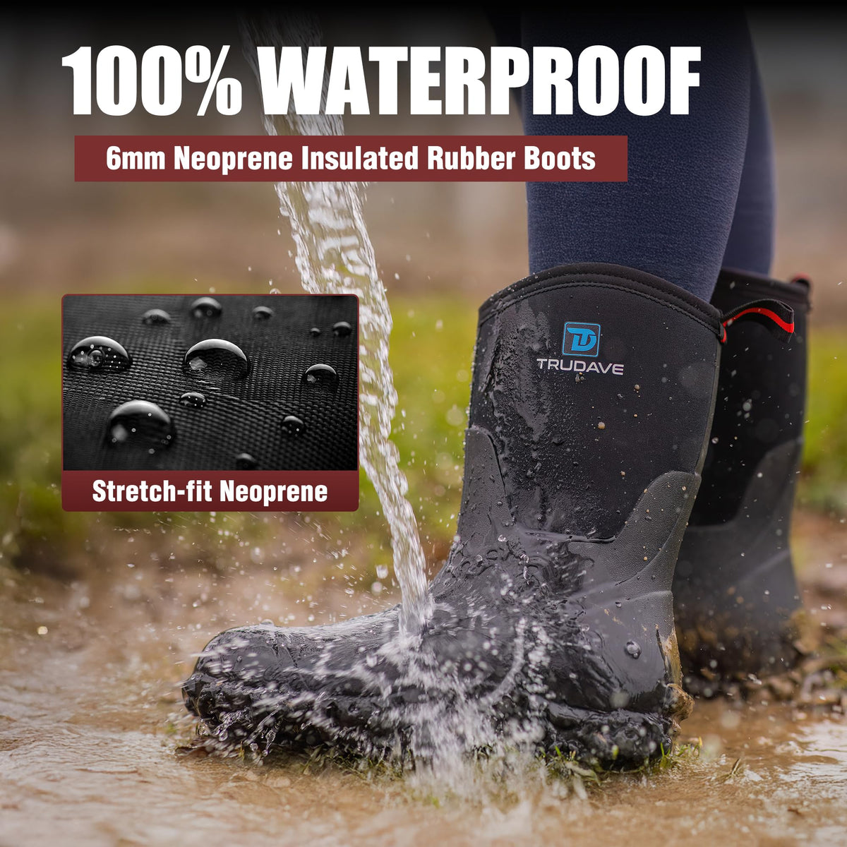 6mm Neoprene Insulated Mid Calf Waterproof Rubber Work Boots L93453