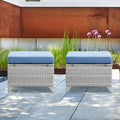 Wicker Outdoor Ottomans Set of 2 Handwoven Rattan Footstools with Removable Cushions R23943