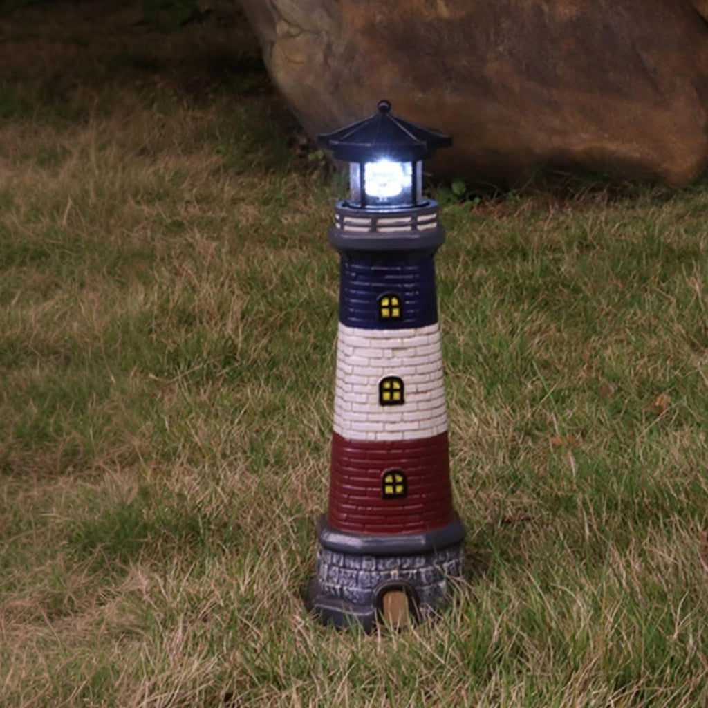 15" Tall Waterproof Resin Lighthouse Lamp with Rotating LED Y15175