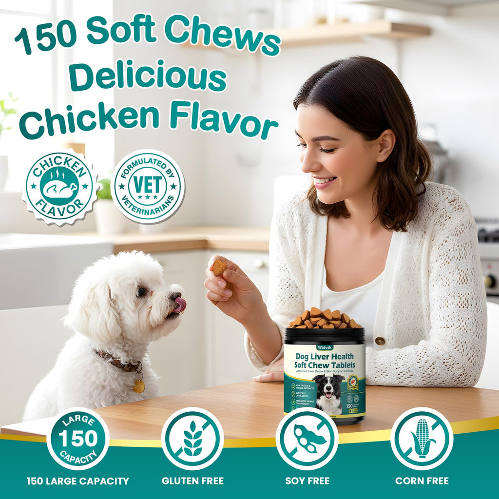 Milk Thistle Supplement for Dogs with Curcumin Choline Fish Oil Prebiotics Chicken Flavor I828