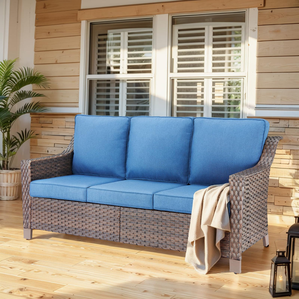 Brown PE Wicker Outdoor Sofa J43816