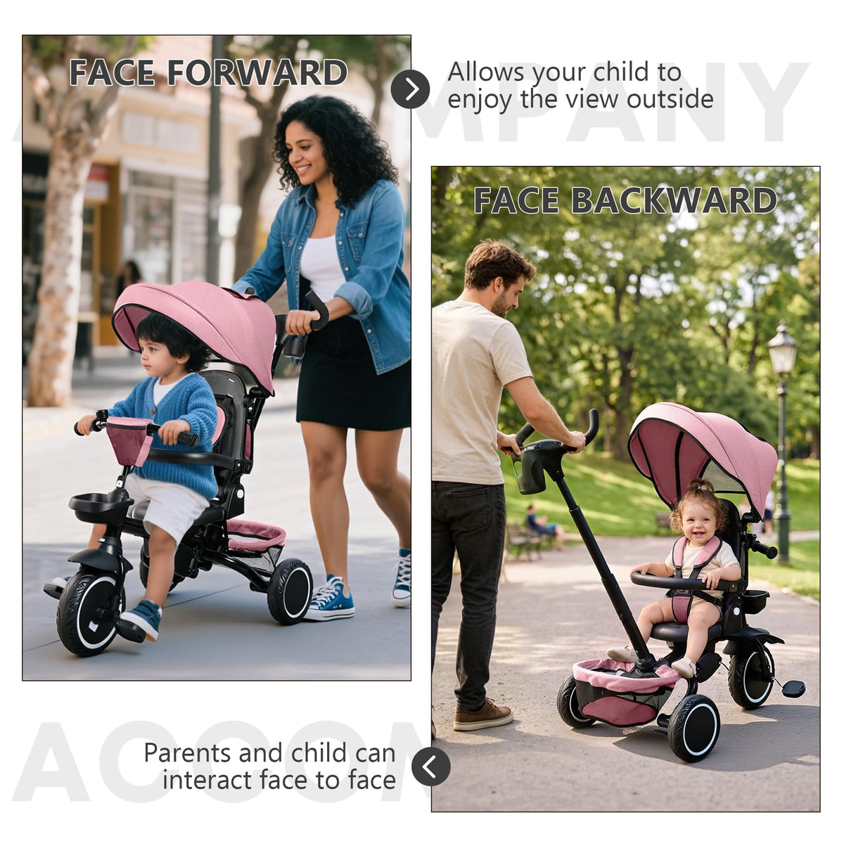8 in 1 Toddler Tricycle with Push Handle Y44781