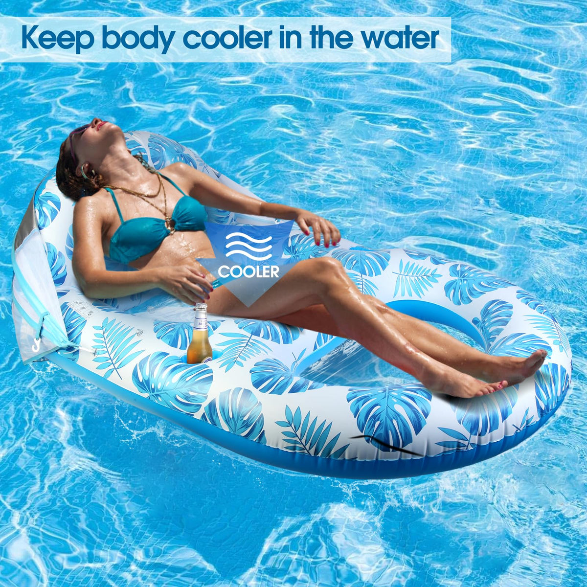 Extra Large Inflatable Pool Lounge Float with Canopy E776164