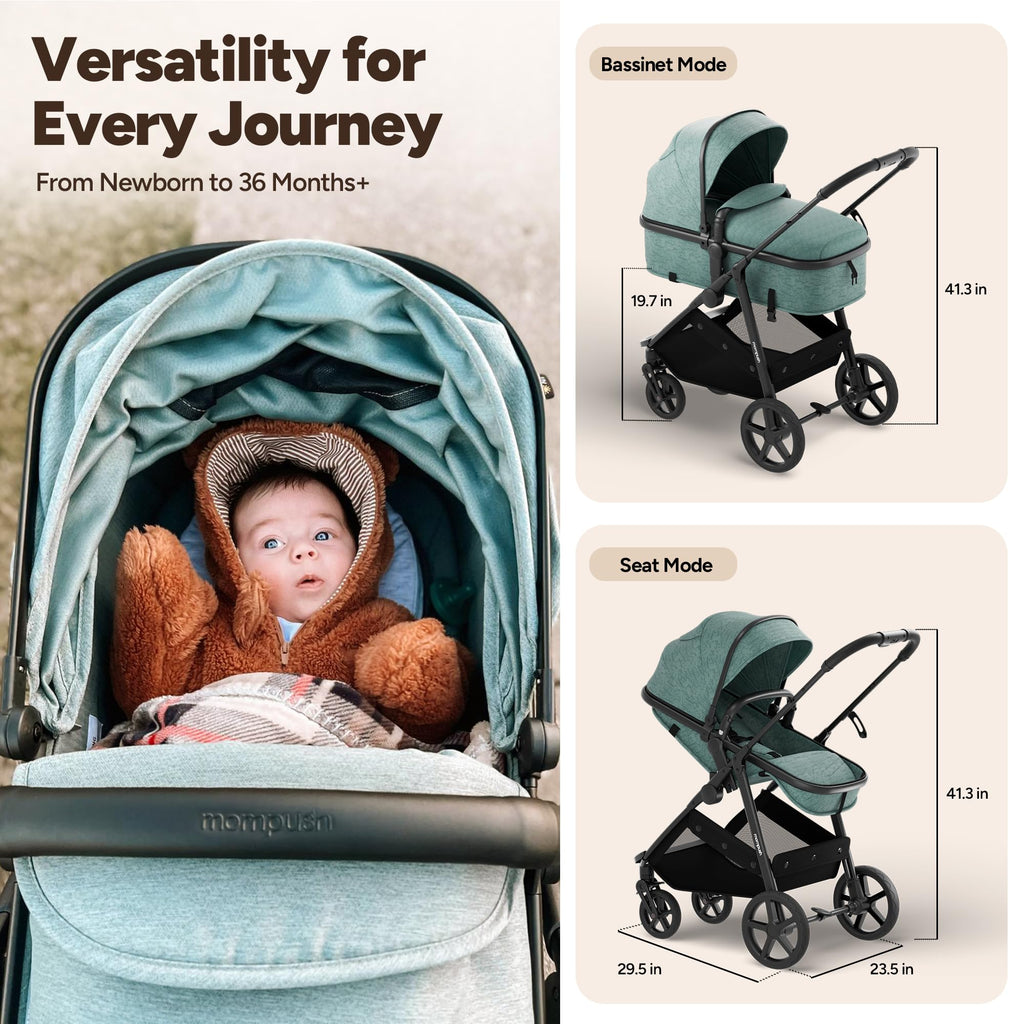 2-in-1 Bassinet Stroller Reversible Seat Black K174052