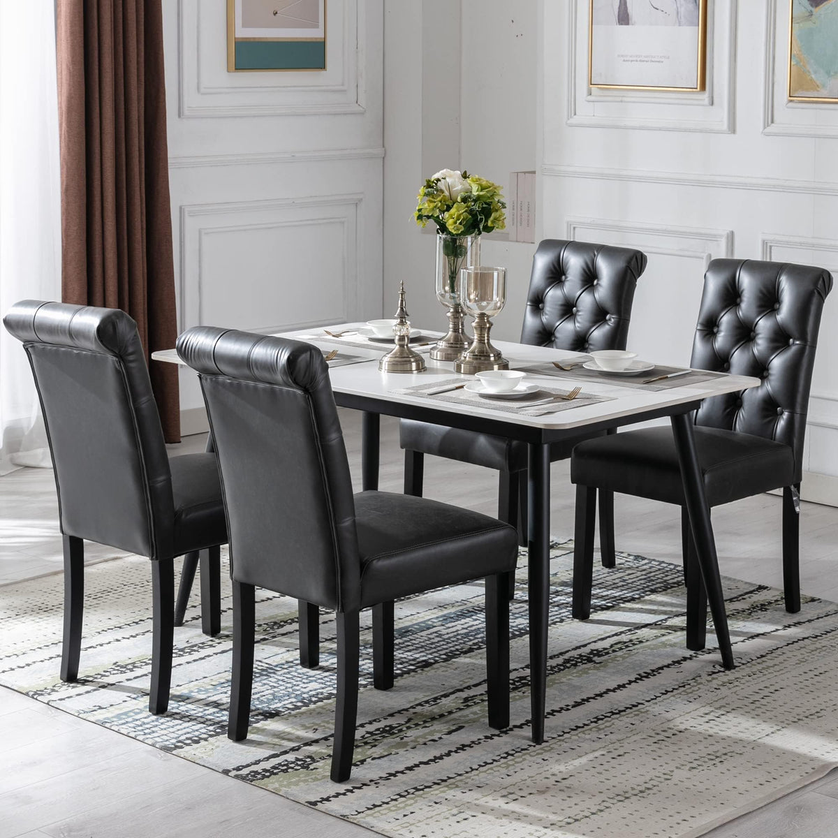 Black Set of 4 PU Leather Tufted Dining Chairs D526859