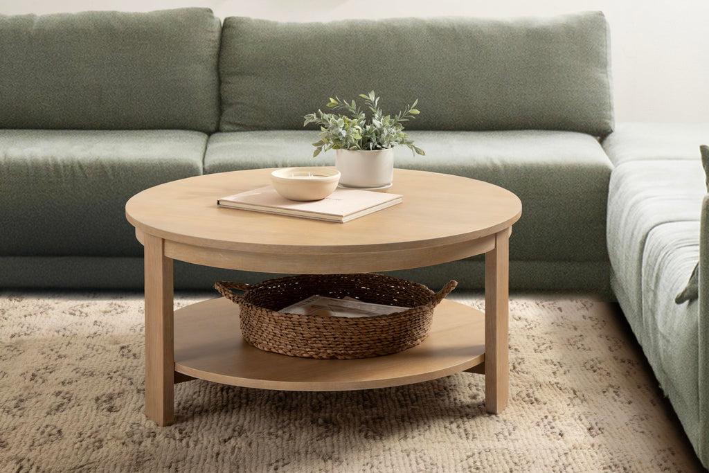 Round Two-Tier Wood Coffee Table with Storage H272826