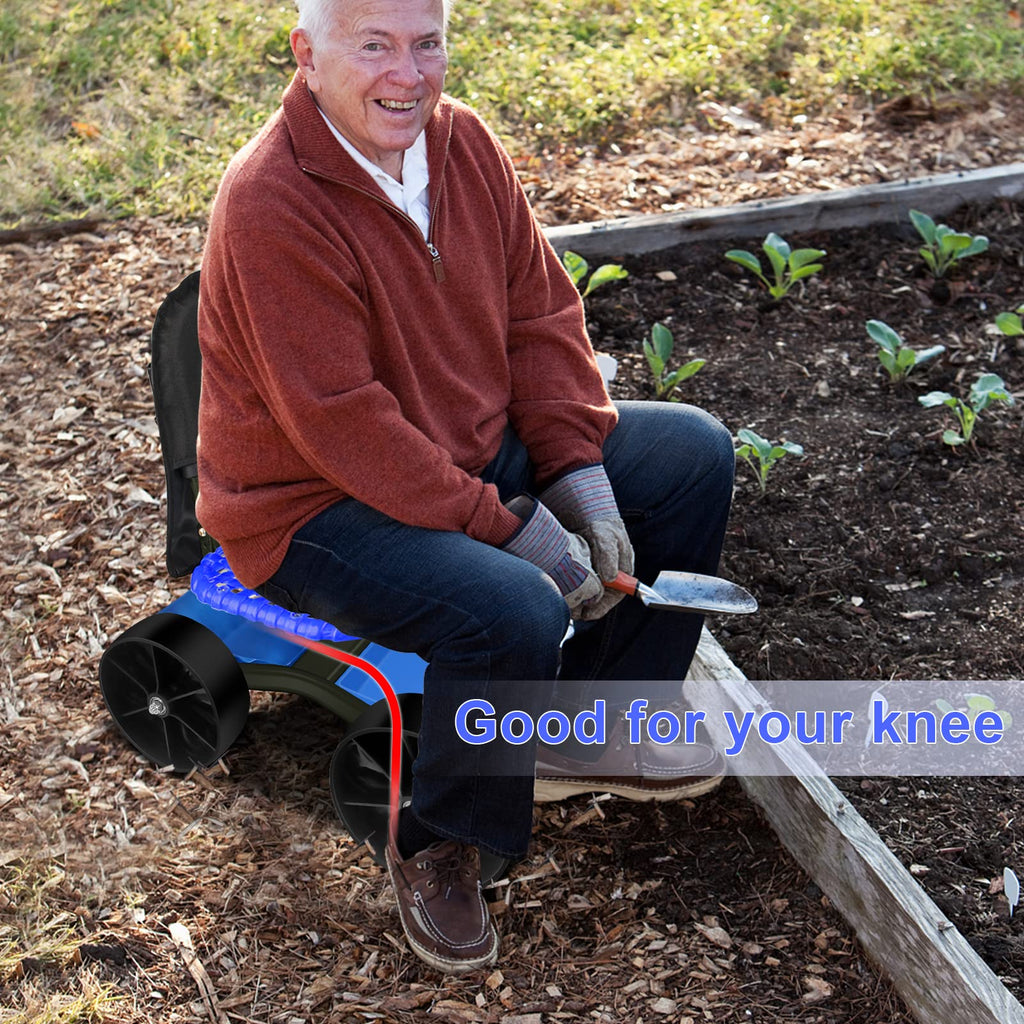 Blue Rolling Garden Cart with Four Wheels and Tool Bag Q218