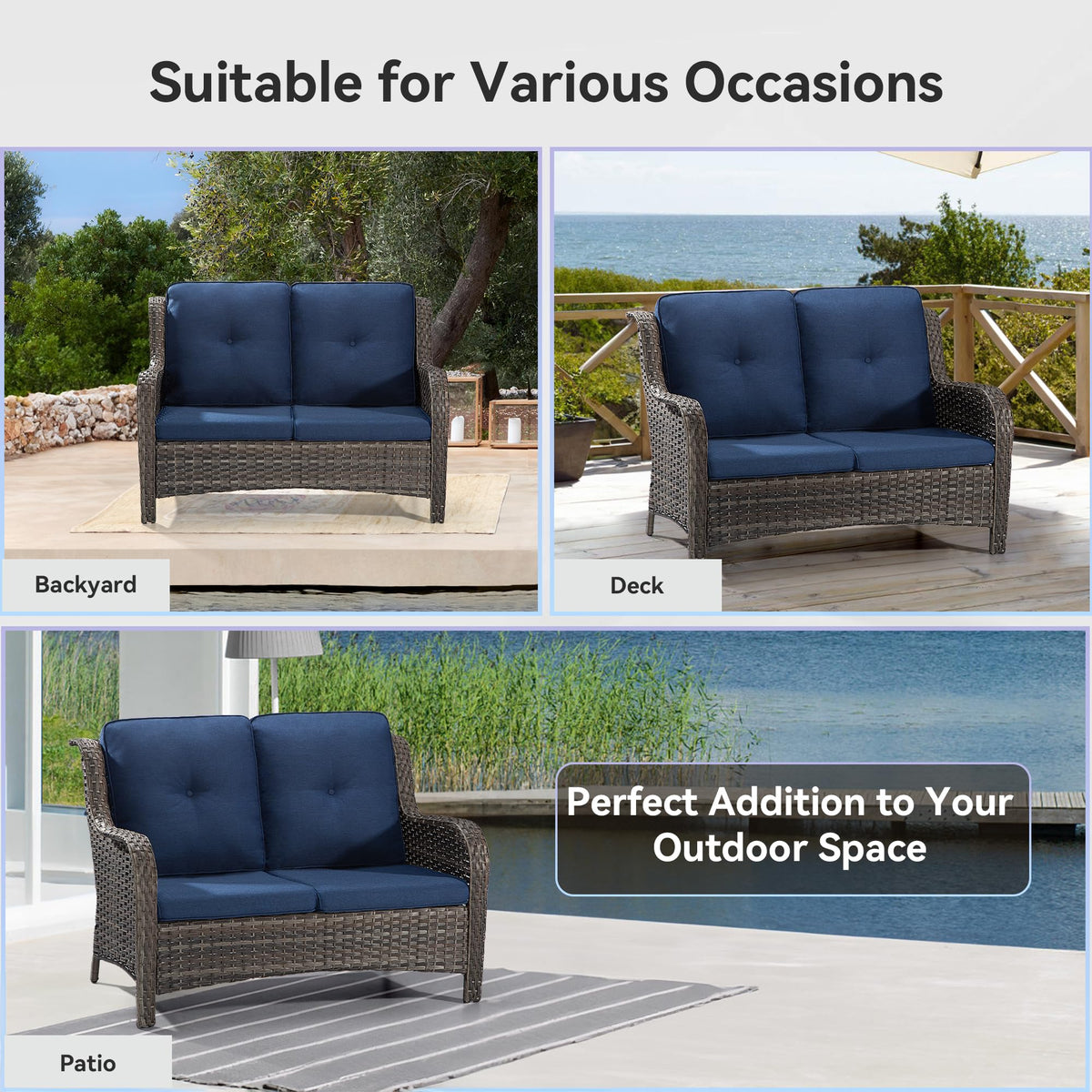 2-Seater Wicker Loveseat Sofa with Olefin Cushions I47735