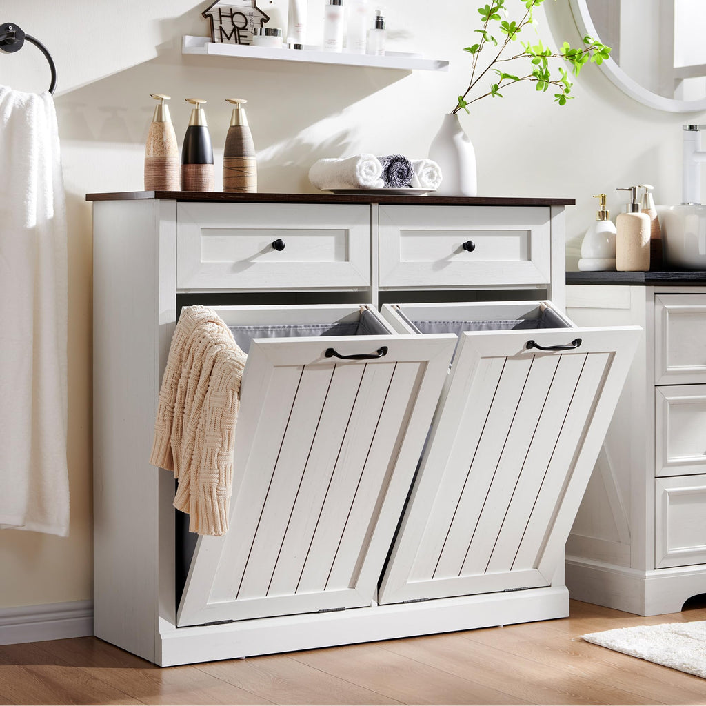 Double Tilt Out Wood Trash Cabinet Antique White I785