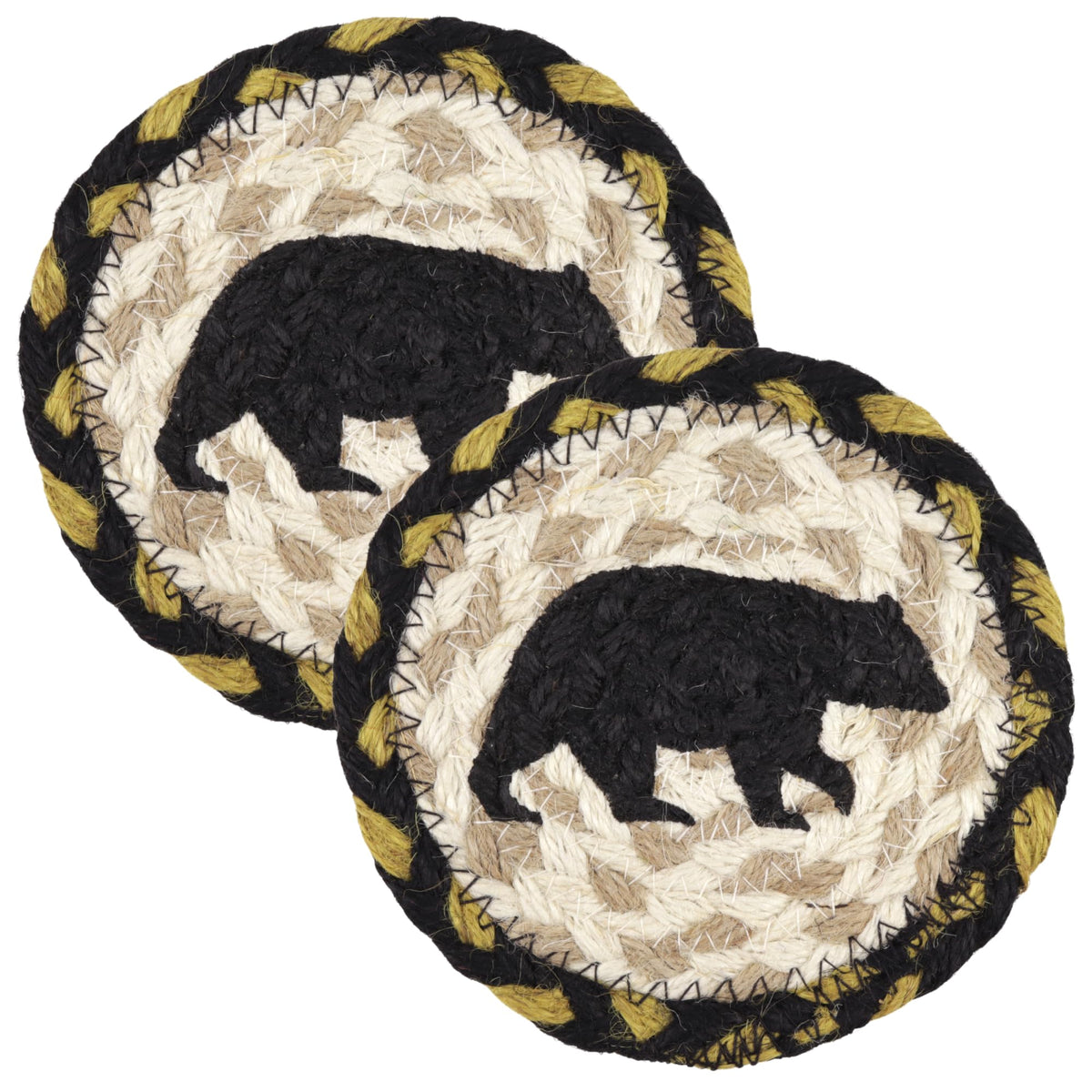 Braided Jute Coasters with Black Bear Design, Set of 2 N826