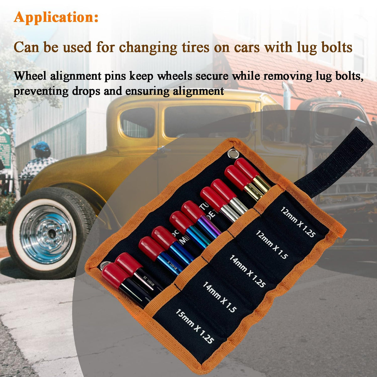 10PC Alloy Steel Wheel Alignment Pins Kit M12x1.5/1.25/M14x1.5/1.25/M15*1.25 Lug Bolt Guide Tool V632513