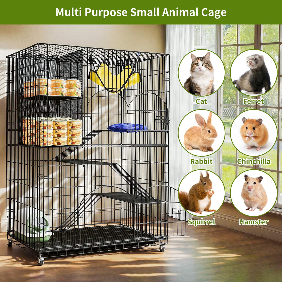 4-Tier Metal Cat Cage with Storage Cube P40684