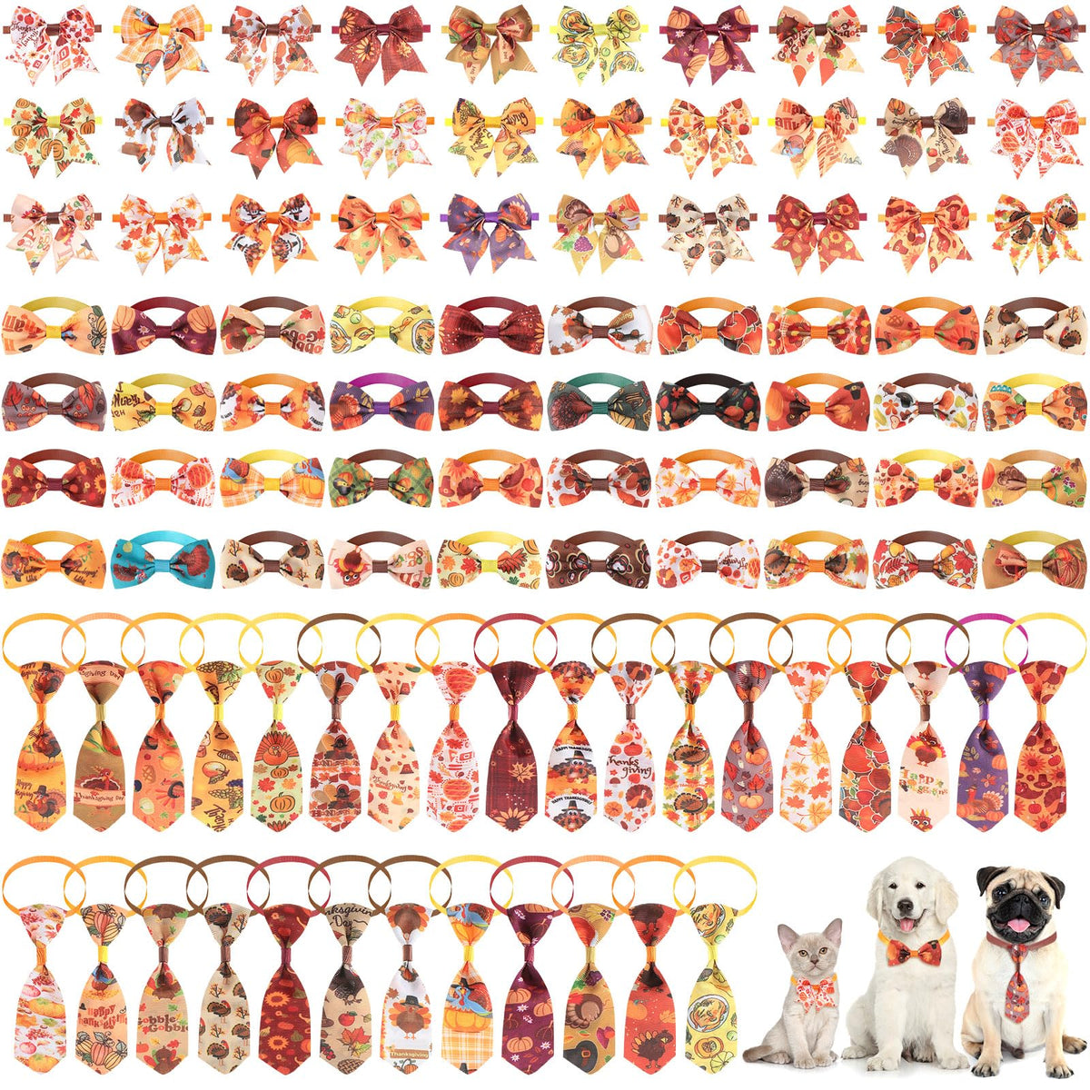 100 Pieces Fall Thanksgiving Day Dog Bow Tie Collar Set F4595