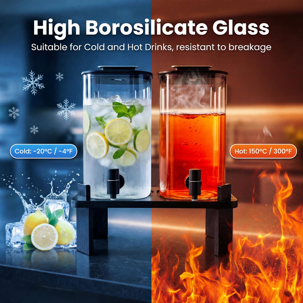 2 PCS 3 Gallon Glass Beverage Dispenser with Wood Stand A7091