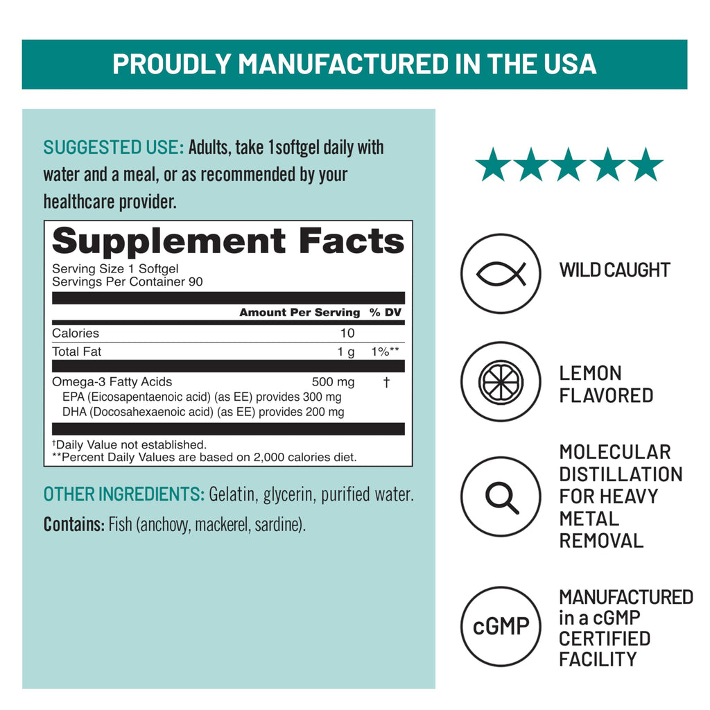 Omega 3 Fish Oil 500 mg EPA & DHA 90 Softgels U752