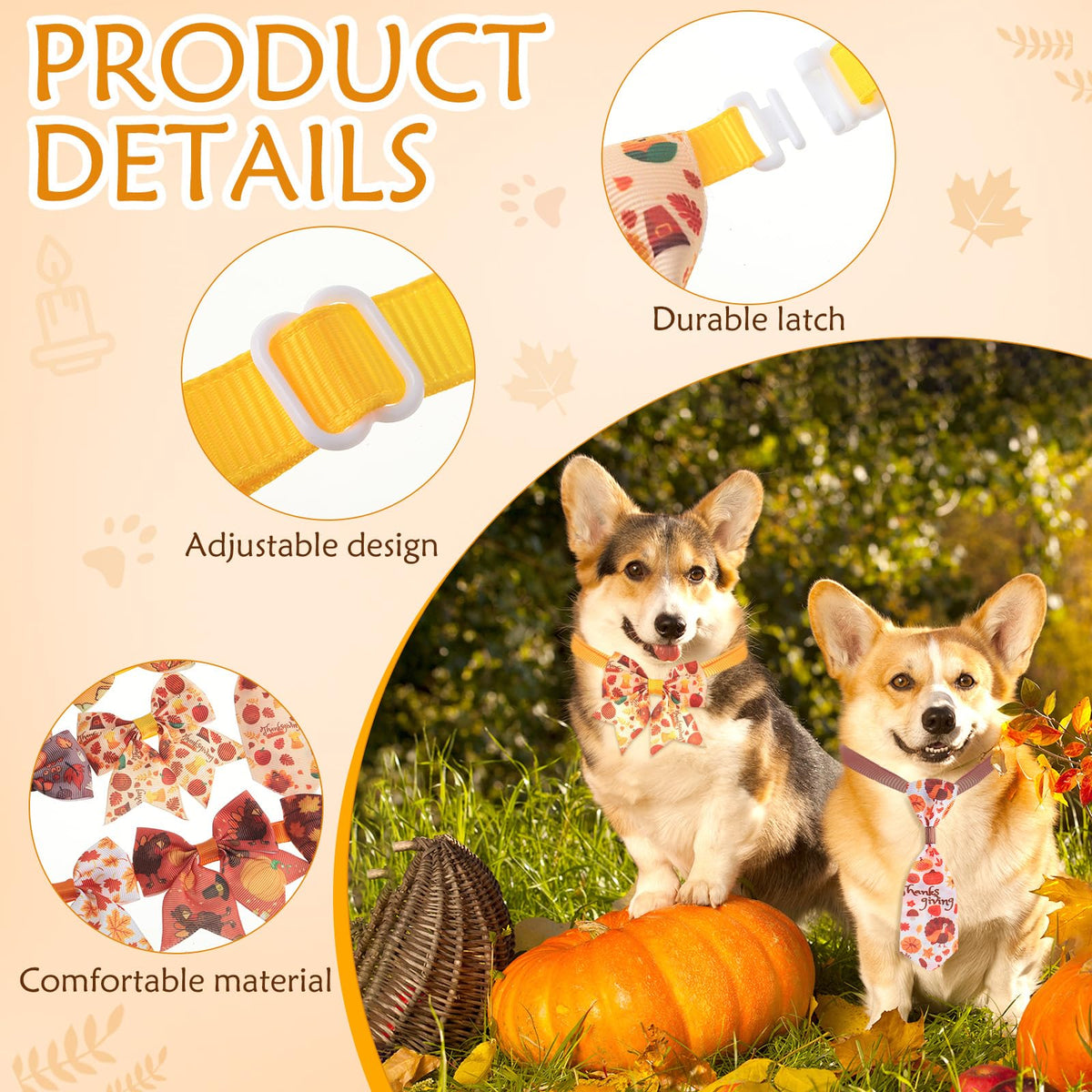 100 Pieces Fall Thanksgiving Day Dog Bow Tie Collar Set F4595