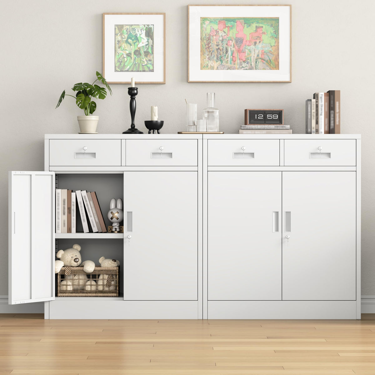 White Metal Storage Cabinet with 2 Drawers N500460