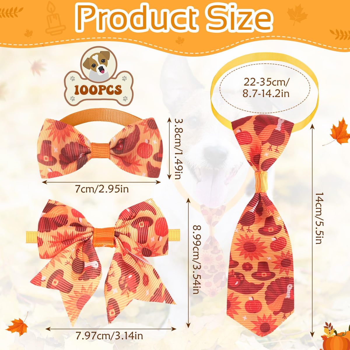 100 Pieces Fall Thanksgiving Day Dog Bow Tie Collar Set F4595