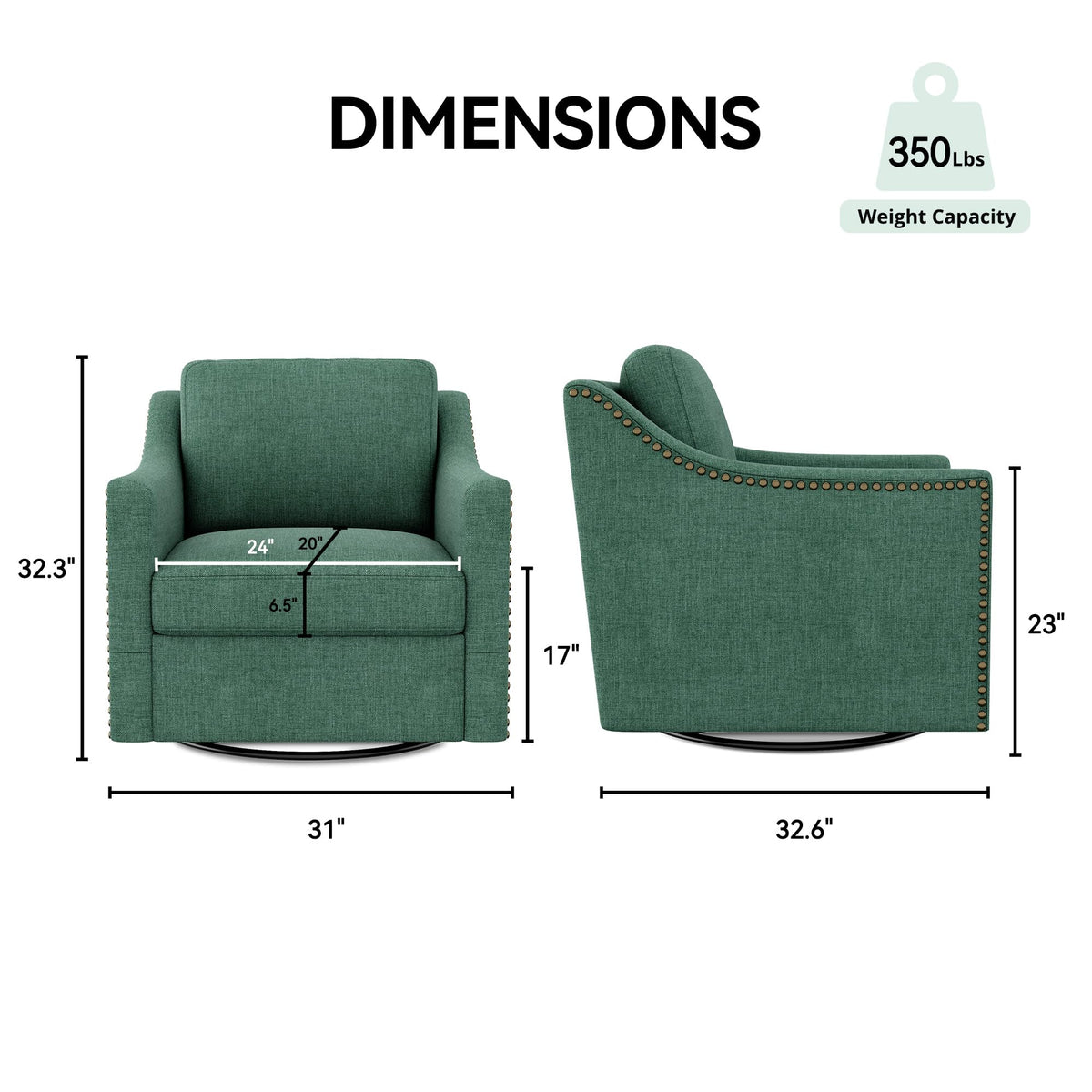 Green Linen Swivel Accent Chair Set of 2 J8023