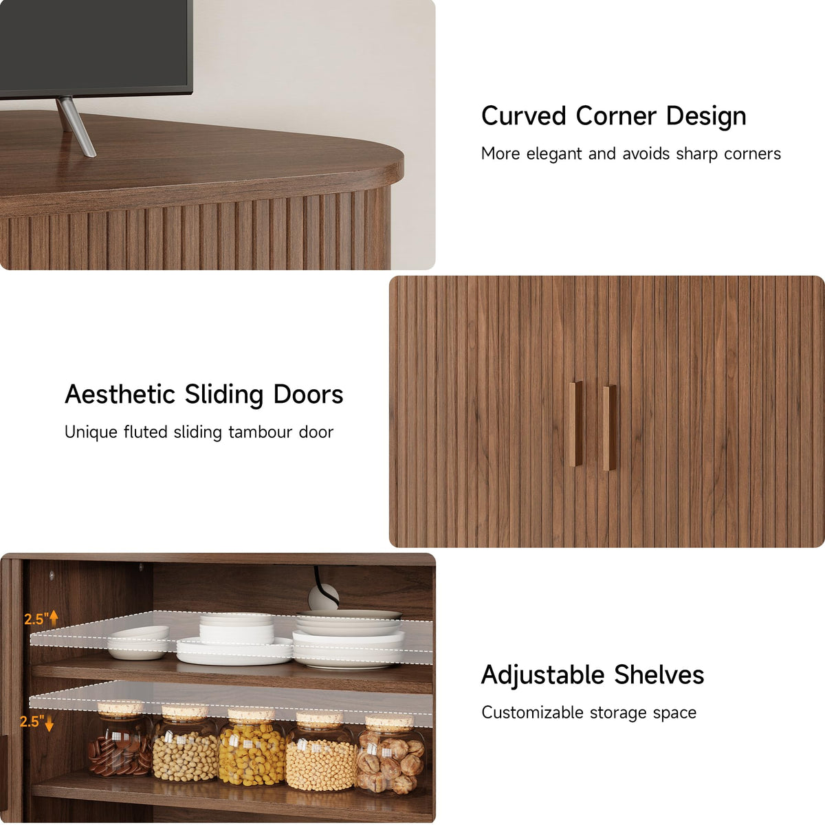 47" Walnut Corner TV Stand with Sliding Door K7780