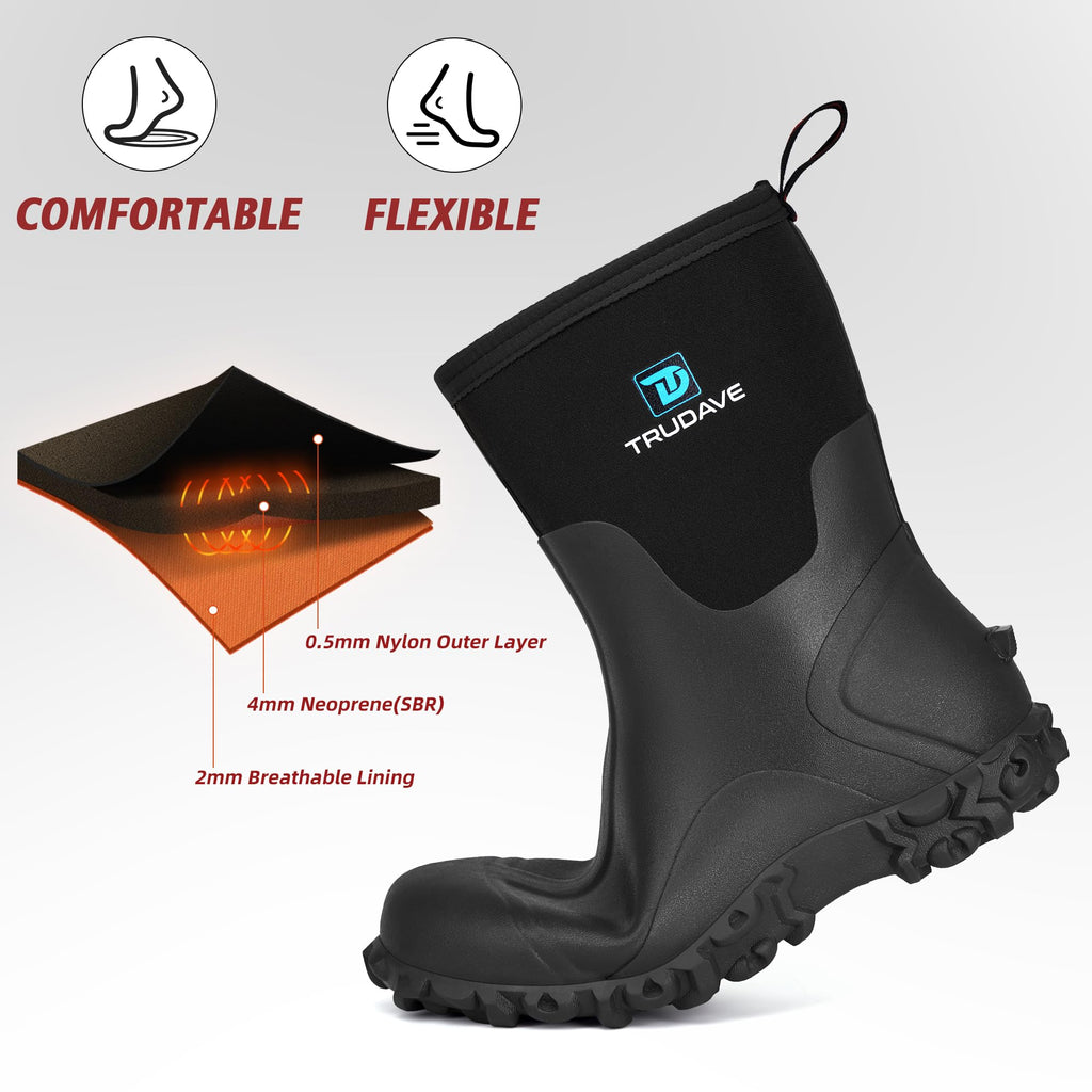 6mm Neoprene Insulated Mid Calf Waterproof Rubber Work Boots L93453