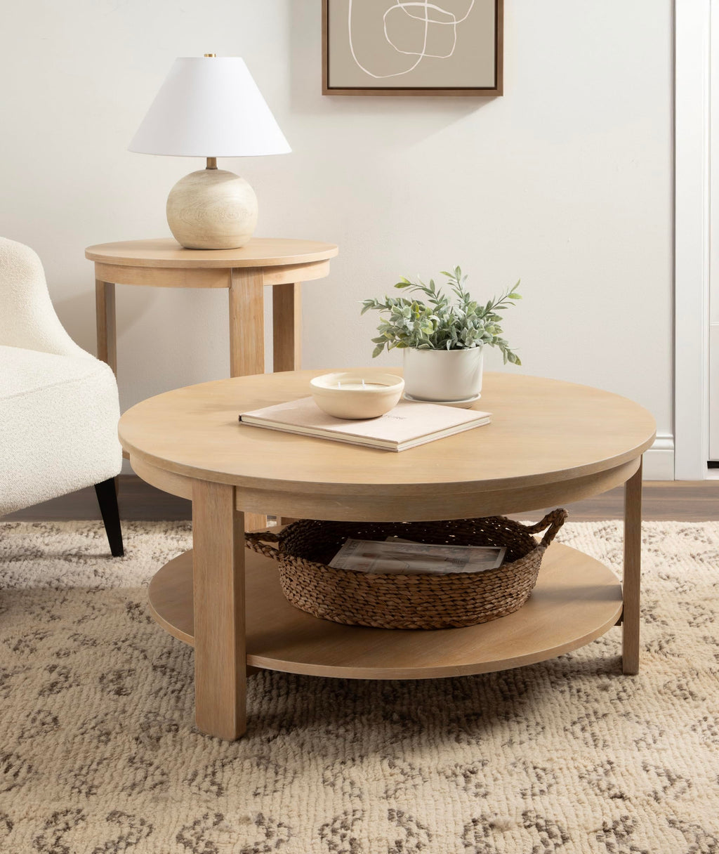 Round Two-Tier Wood Coffee Table with Storage H272826