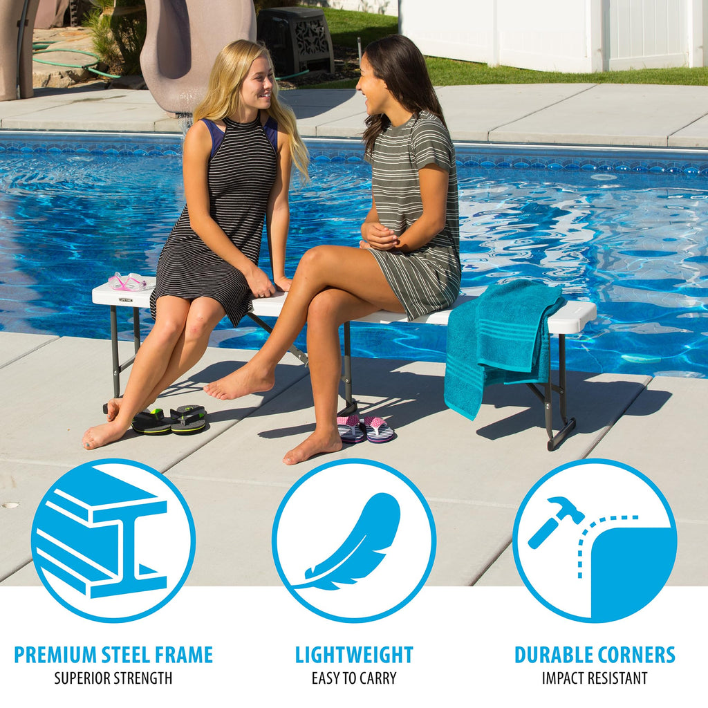Portable Folding Bench, 6-Foot, UV-Resistant, Powder-Coated Steel U979