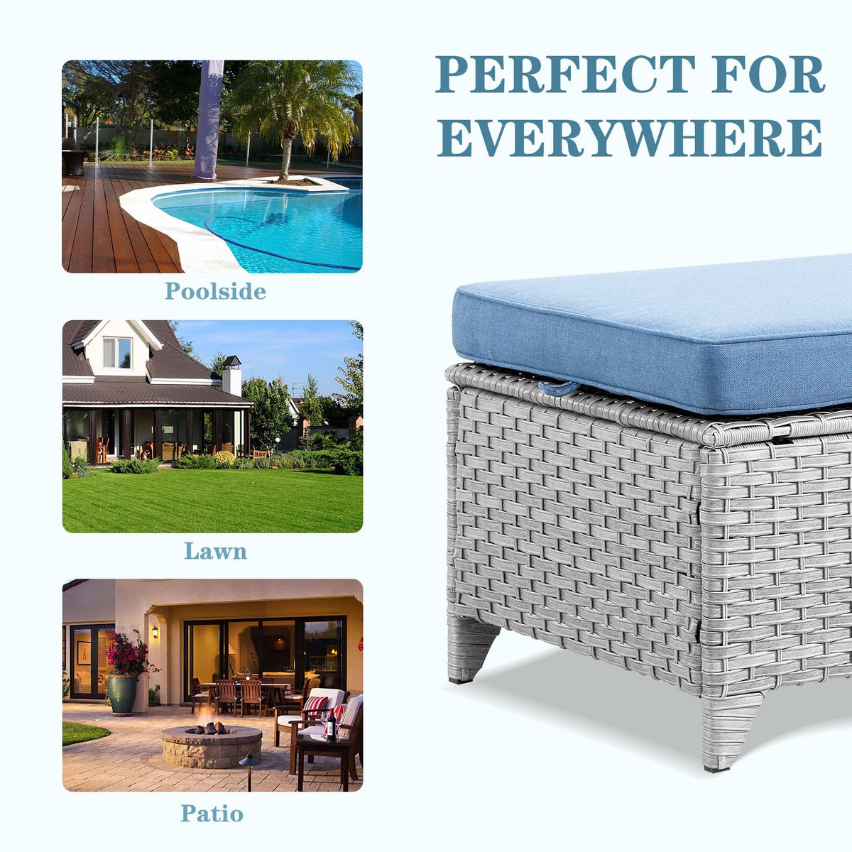 Wicker Outdoor Ottomans Set of 2 Handwoven Rattan Footstools with Removable Cushions R23943