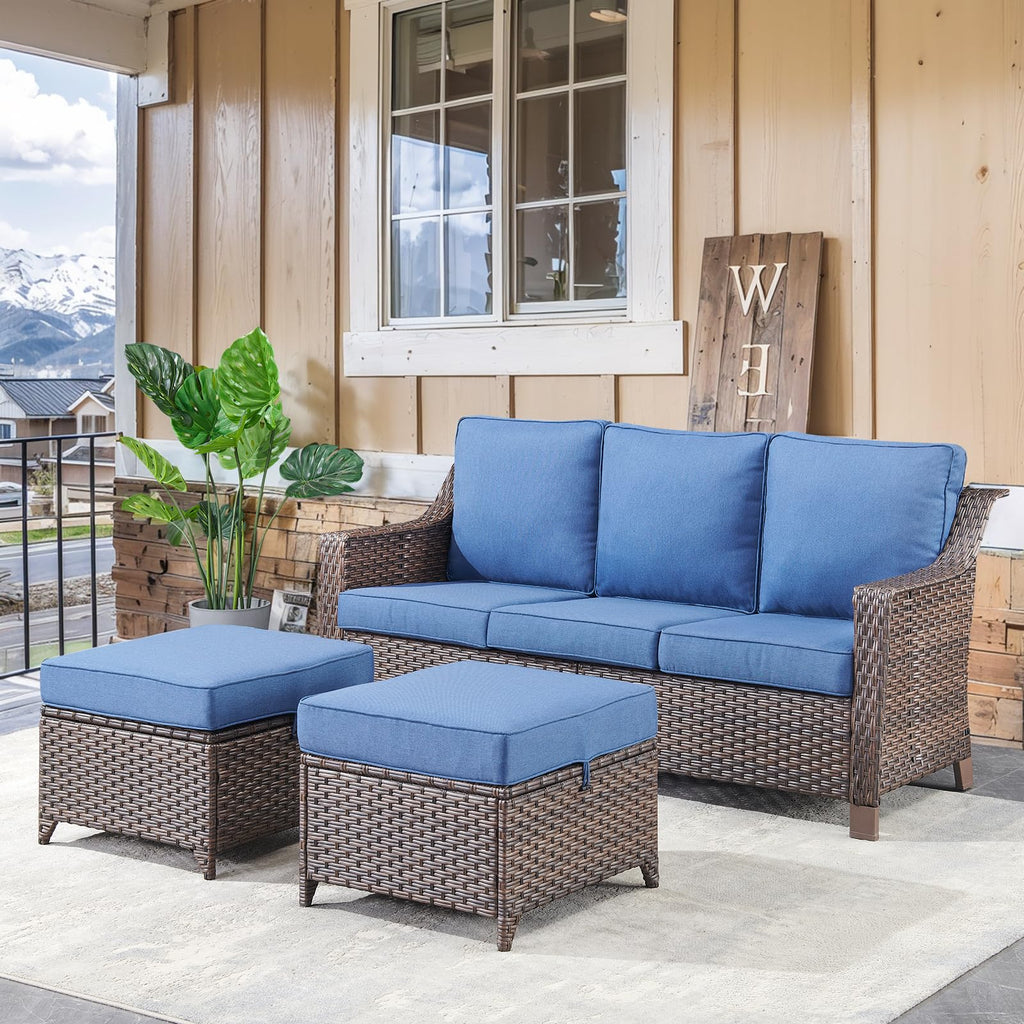 Brown PE Wicker Outdoor Sofa J43816