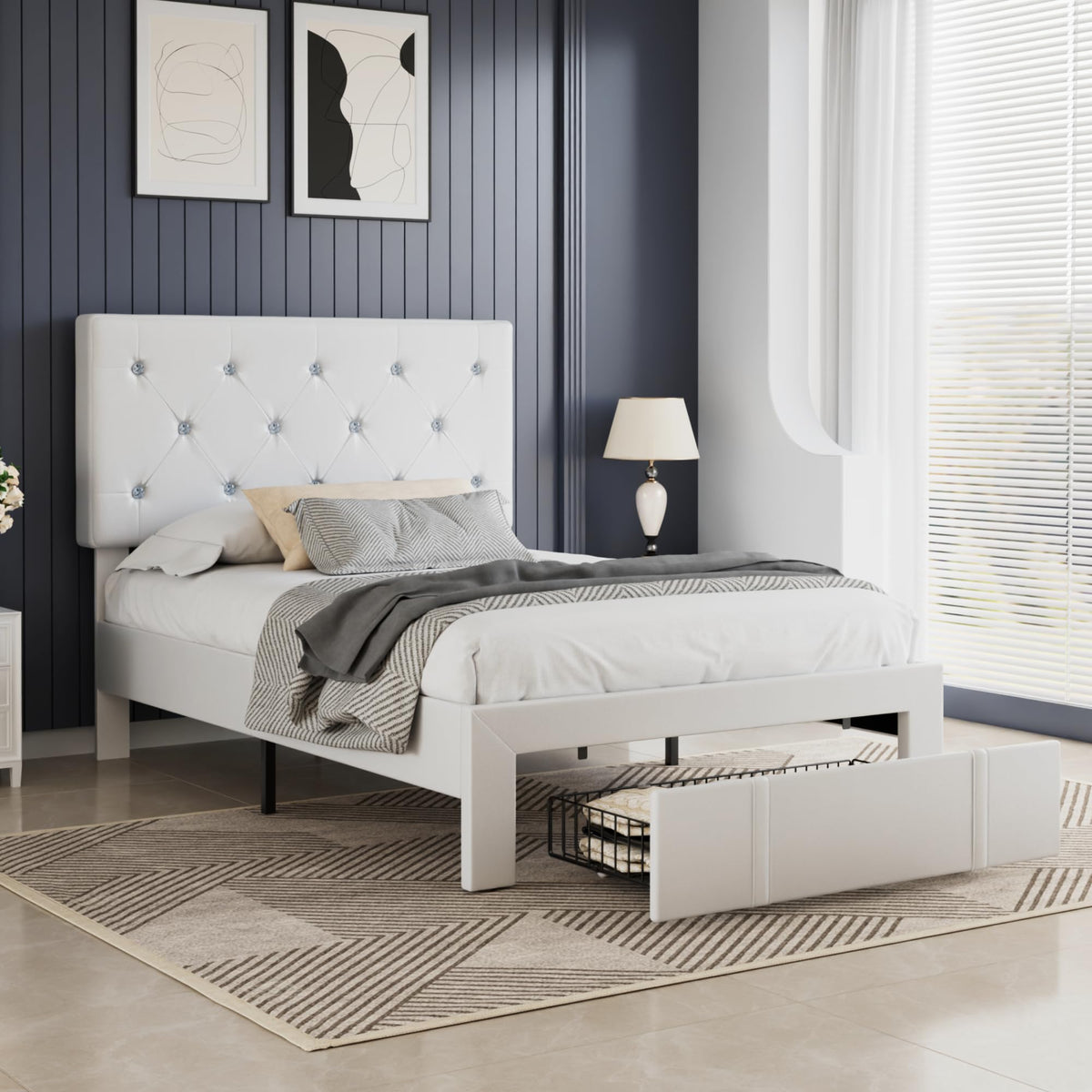 Twin Size Upholstered Bed Frame with Storage Drawers M643391