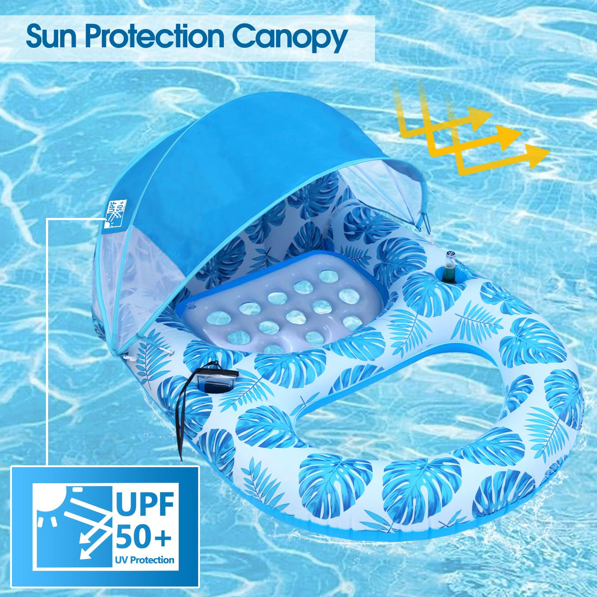 Extra Large Inflatable Pool Lounge Float with Canopy E776164