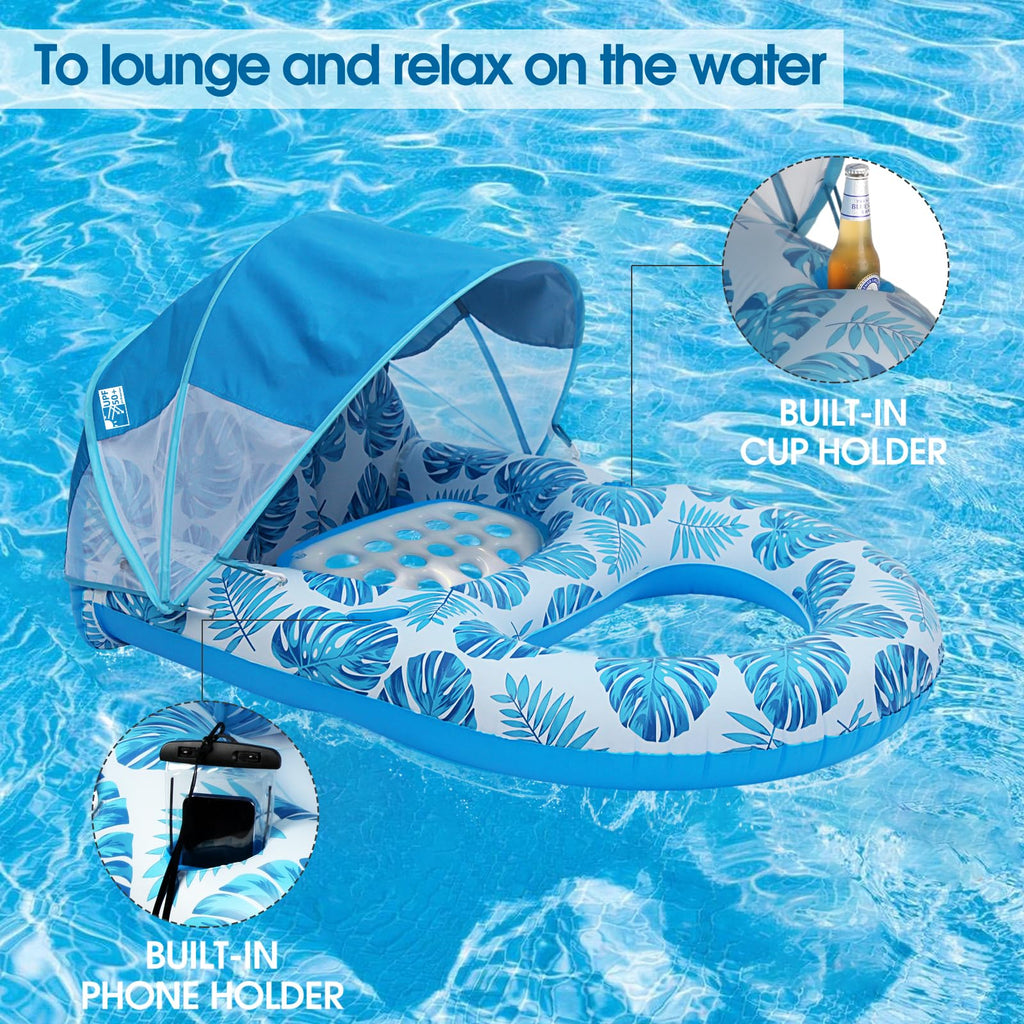 Extra Large Inflatable Pool Lounge Float with Canopy E776164
